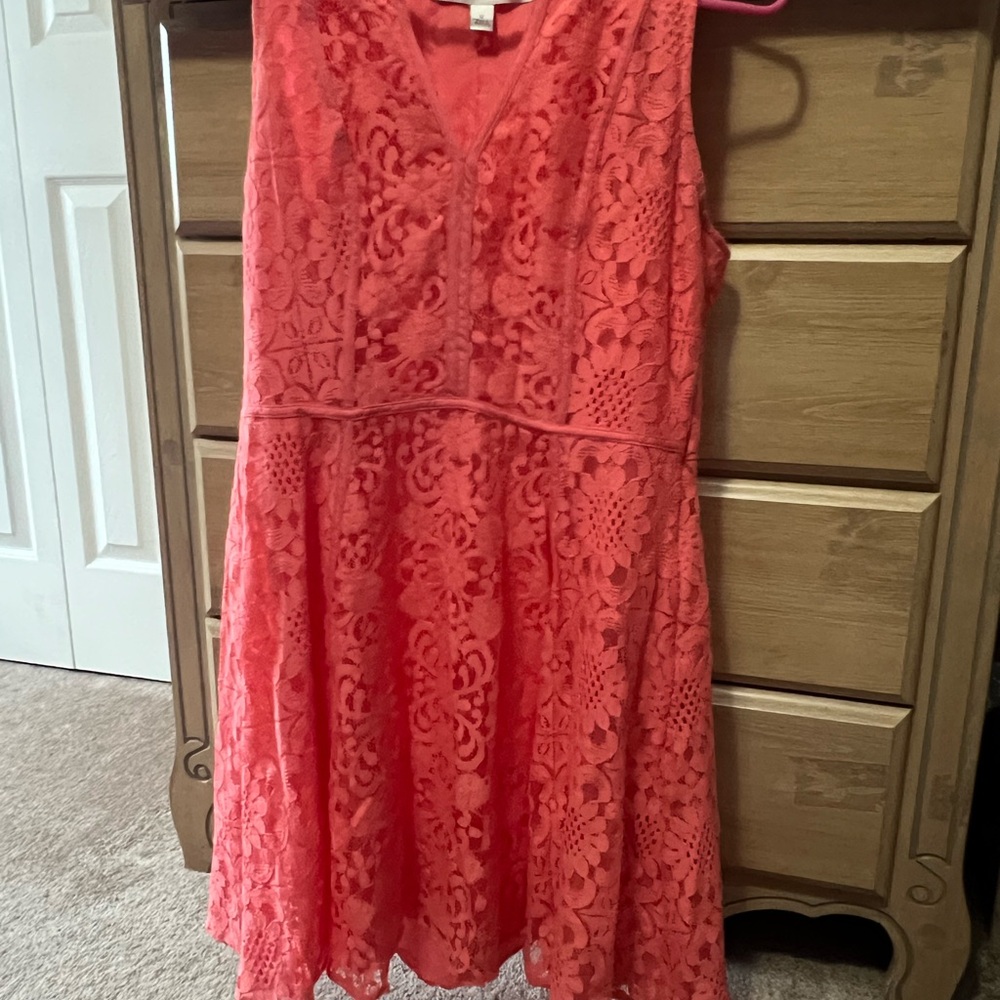 LC Lauren Conrad Vibrant Coral Lace Dress